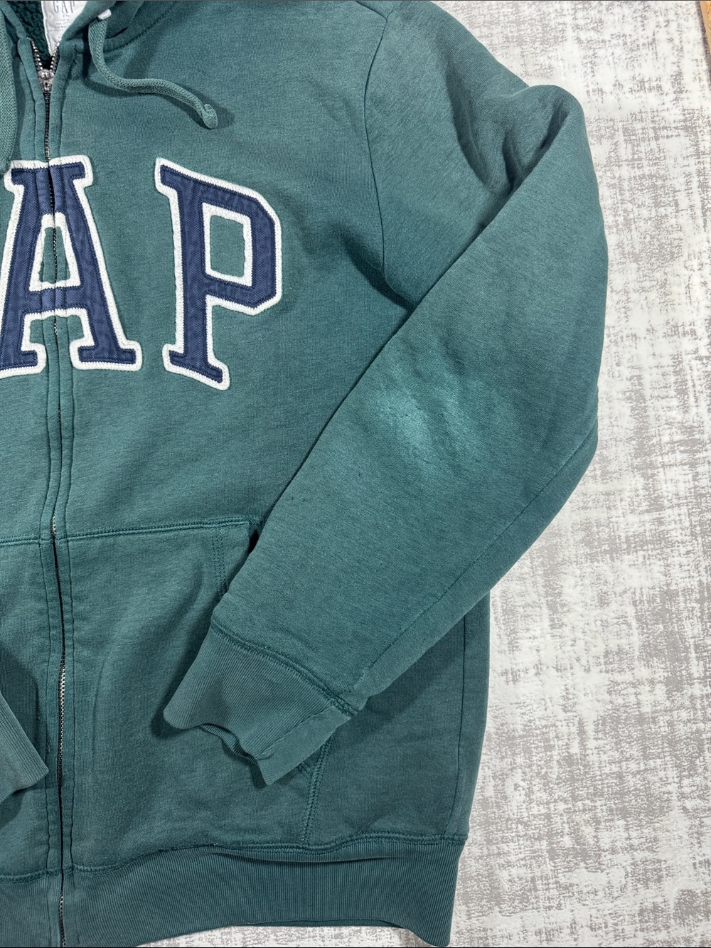 GAP Teal Hooded Full-Zip Jacket with Logo 25X20.5 PTP SZ S UNISEX *Read descript - Picture 4 of 13